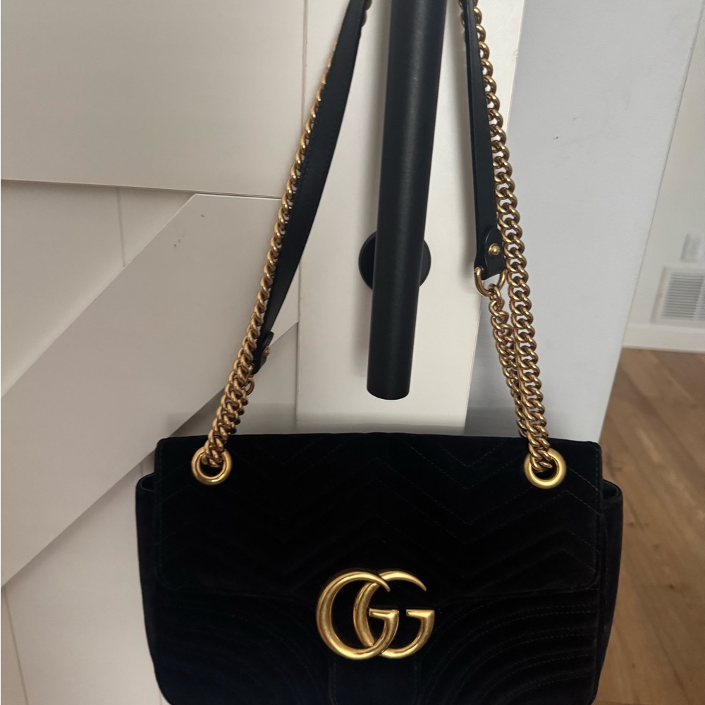 Gucci Black and Gold GG Marmont Shoulder Bag